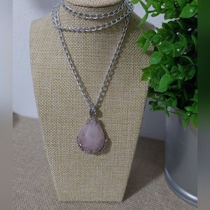 HP Rose Quartz Pendant Necklace Handcrated Aluminum Chain